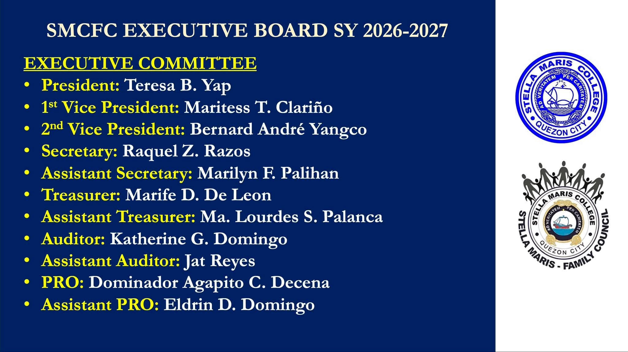Newly Elected SMC-FC Executive Board for SY 2026-2027